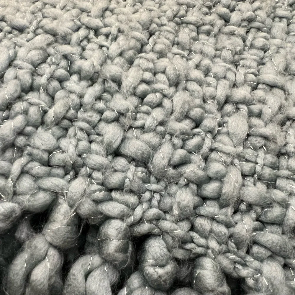 Pottery Barn Chunky Knit Throw Blanket Teal and Silver 50” x 60” Cozy Fringed - Picture 2 of 6